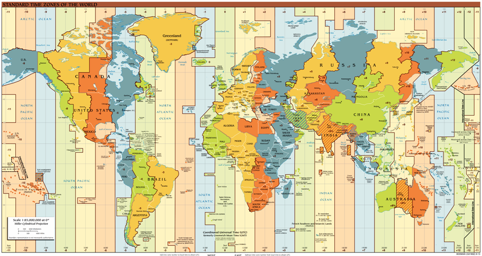 Карта часовых поясов мира