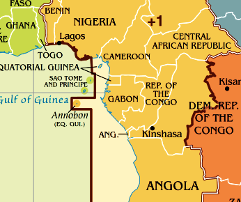 Карта часового пояса Габона