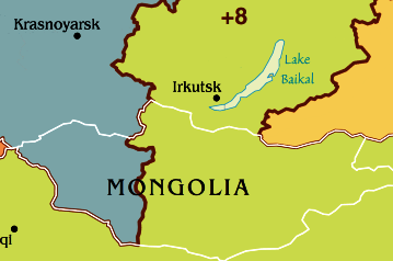 Карта часовых поясов Монголии