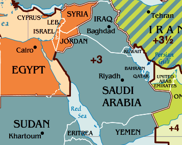 Карта часового пояса Саудовской Аравии