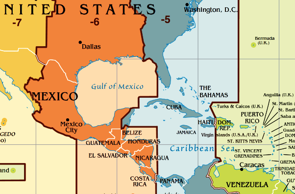 Часовой пояс Кубы. Карта часового пояса Кубы.