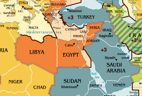 Карта часового пояса Ливии