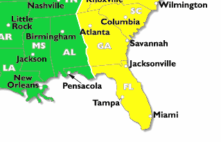 Часовой пояс Флориды. Карта часового пояса Флориды.