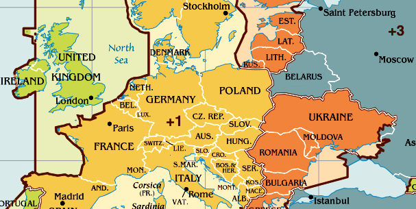Часовой пояс Германии. Карта часового пояса Германии.
