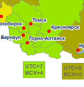 Часовой пояс Горно-Алтайска. Карта часового пояса Горно-Алтайска.