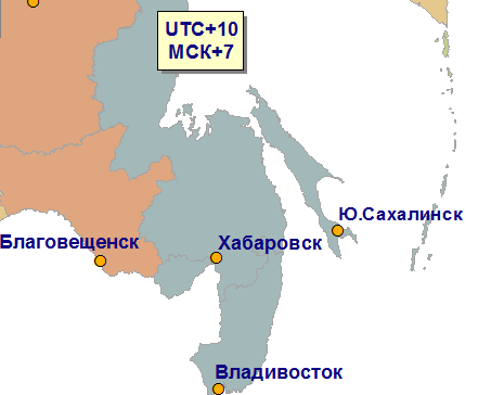 Часовой пояс Хабаровска. Карта часового пояса Хабаровска.
