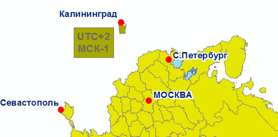 Часовой пояс Калининграда. Карта часового пояса Калининграда.
