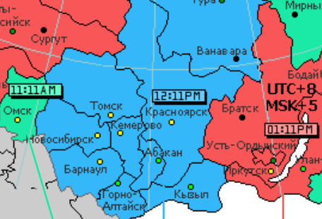 Часовой пояс Кемерово. Карта часового пояса Кемерово.