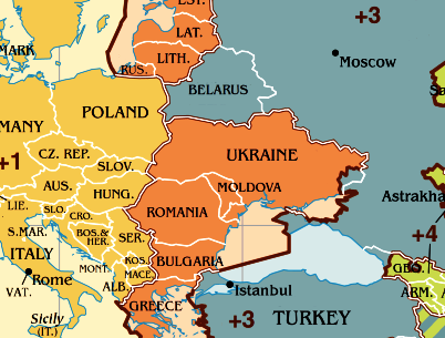 Часовой пояс Молдовы. Карта часового пояса Молдавии.