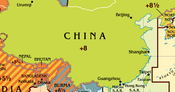 Карта часового пояса Китая
