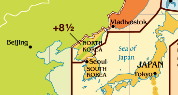Карта часового пояса Южной Кореи.