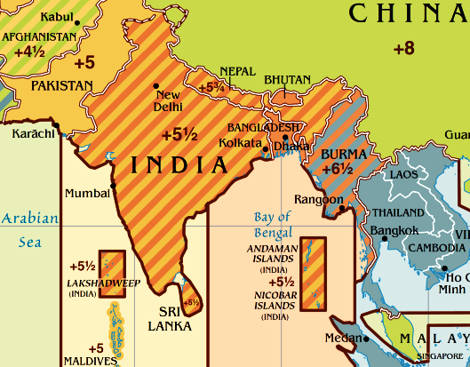 Часовой пояс Шри-Ланки. Карта часового пояса Шри-Ланки.