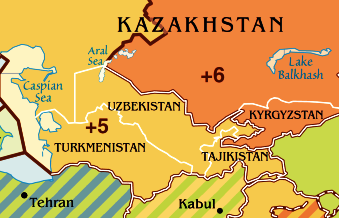 Часовой пояс Ташкента. Карта часового пояса Ташкента.