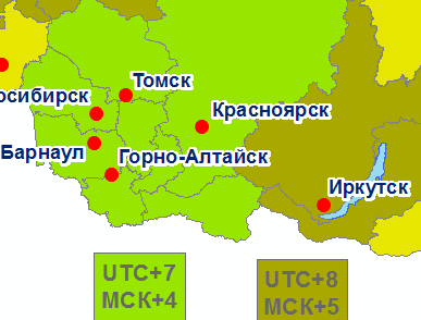 Часовой пояс Томска. Карта часового пояса Томска.