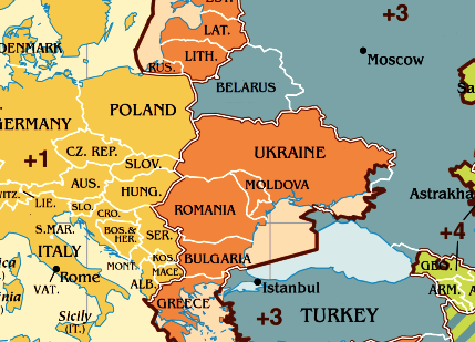 Часовой пояс Украины. Карта часового пояса Украины.