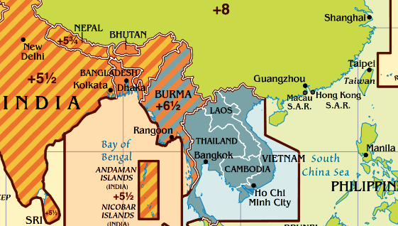 Часовой пояс Вьетнама. Карта часового пояса Вьетнама.