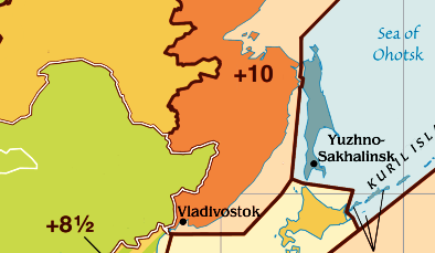 Часовой пояс Владивостока. Карта часового пояса Владивостока.