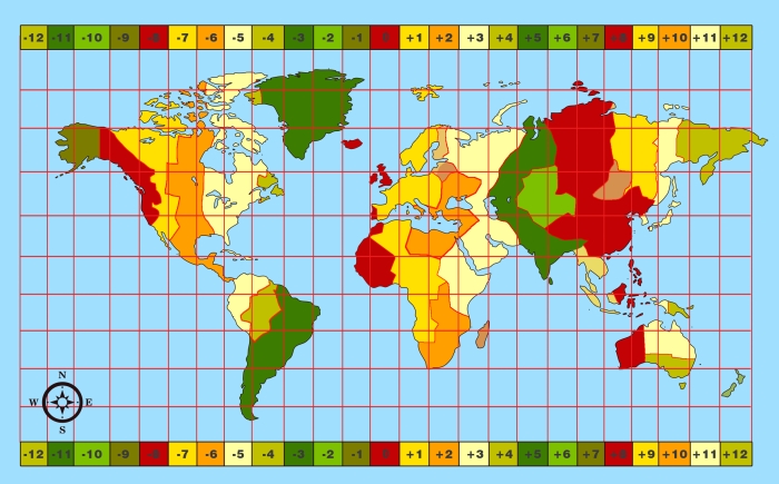 Карта часовых поясов по универсальному времени