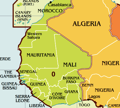 Карта часового пояса Мавритании