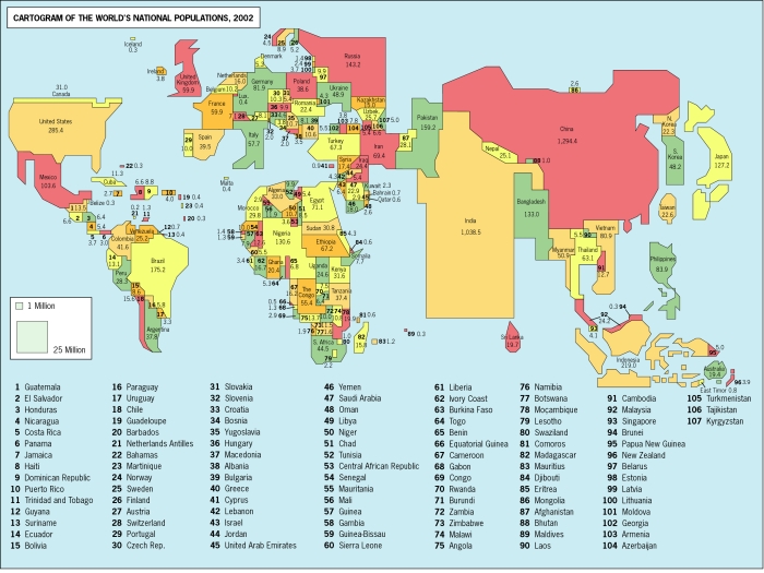 Карта мира с популяцией населения