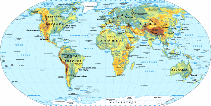 Карта мира с расположением континентов