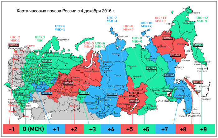 Новая карта часовых поясов России
