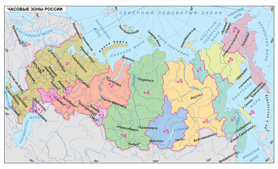Часовые пояса России / Карта России